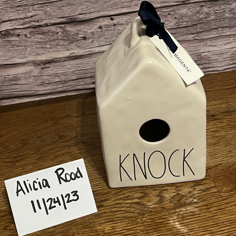 Rae Dunn by Magenta White Ceramic Farmhouse Garden Birdhouse "Knock"
